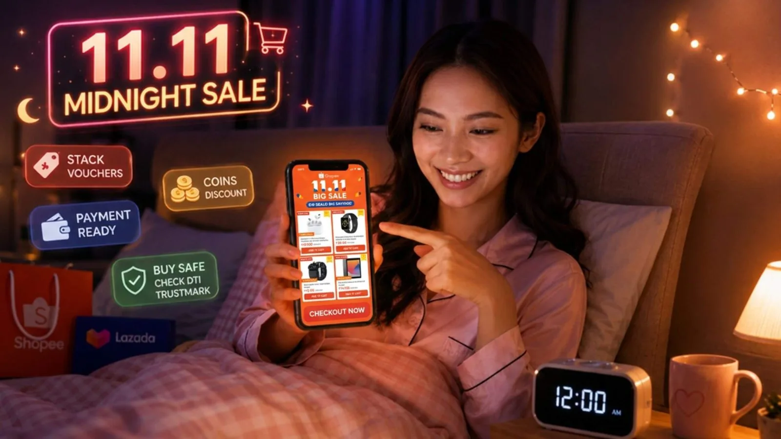 11.11 checkout tips a girl checking 11.11 midnight sale